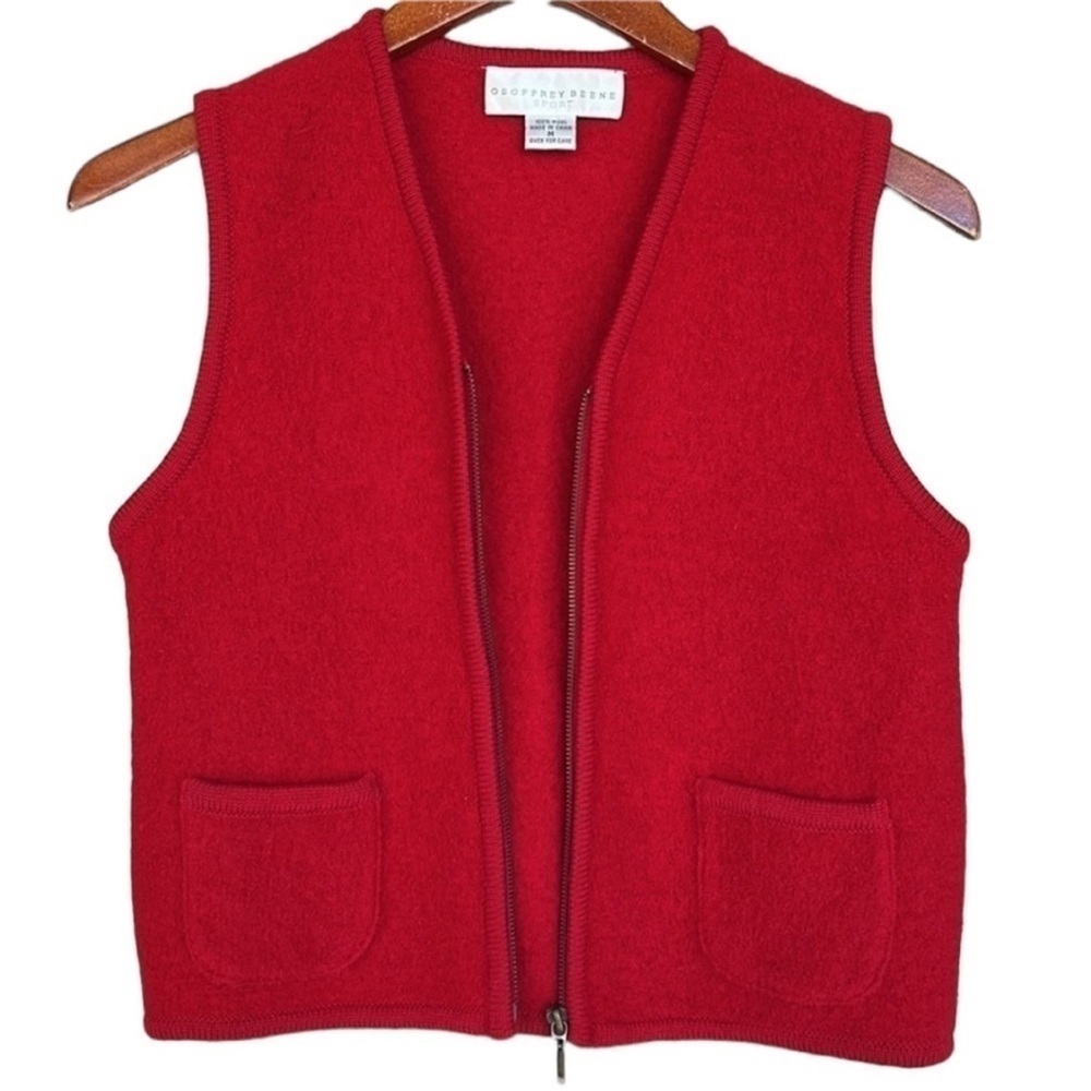 Vintage Geoffrey Beene Sport Red Wool Zip Front Sweater Vest Pockets M - Picture 4 of 9
